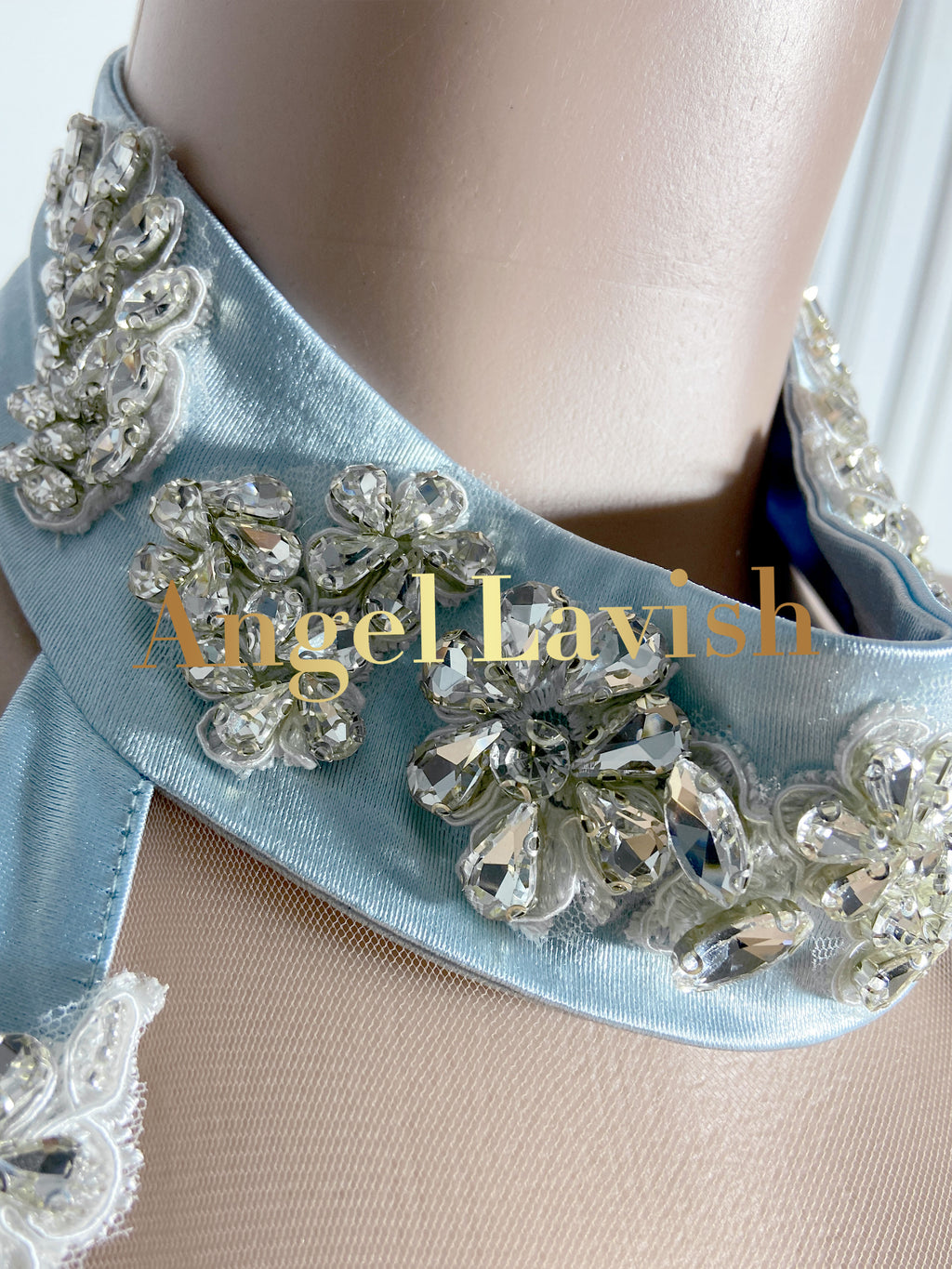 Light Blue Colorful Satin Backless Gown