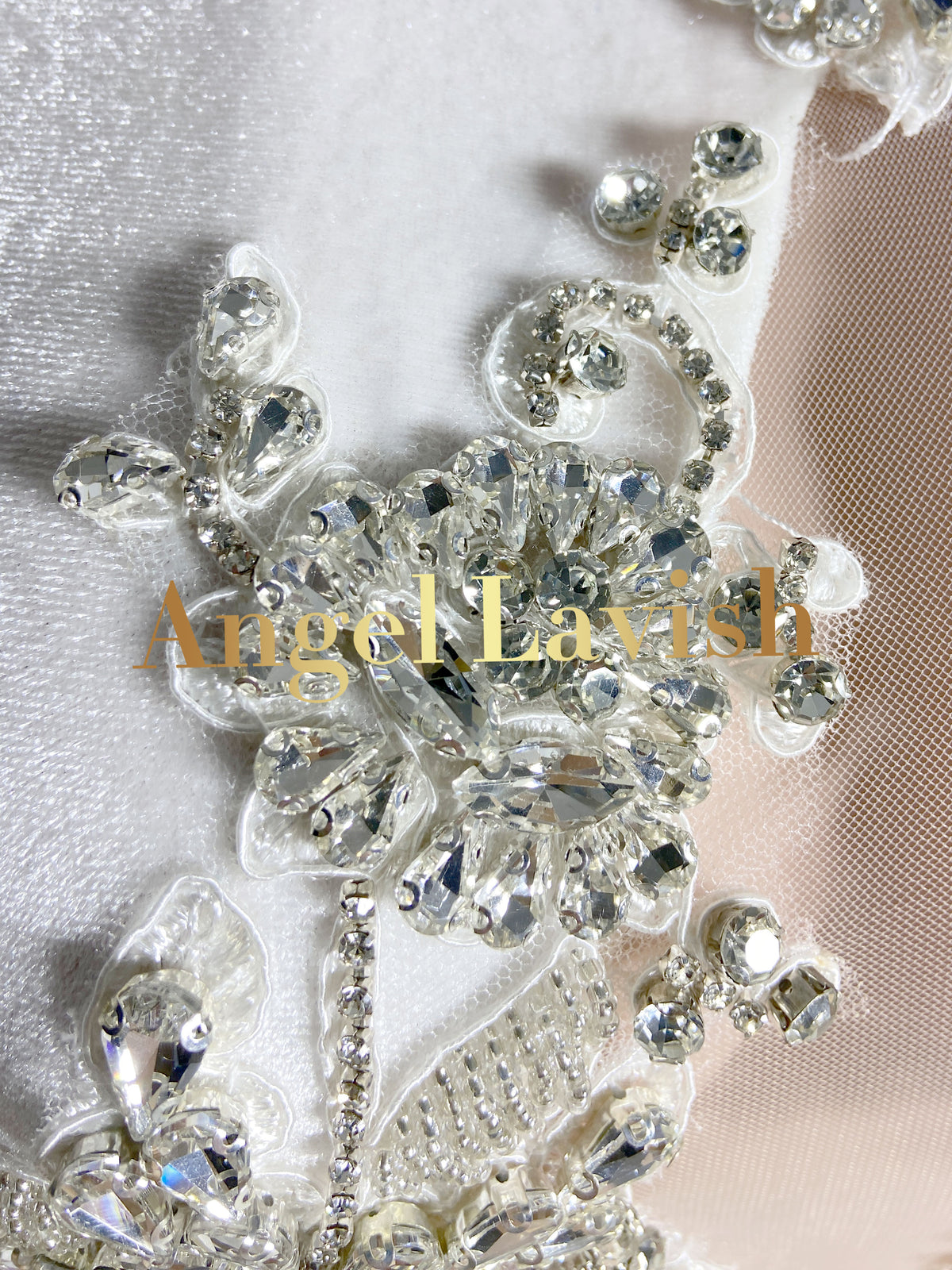 White Velvet Rhinestone Glamour Dress